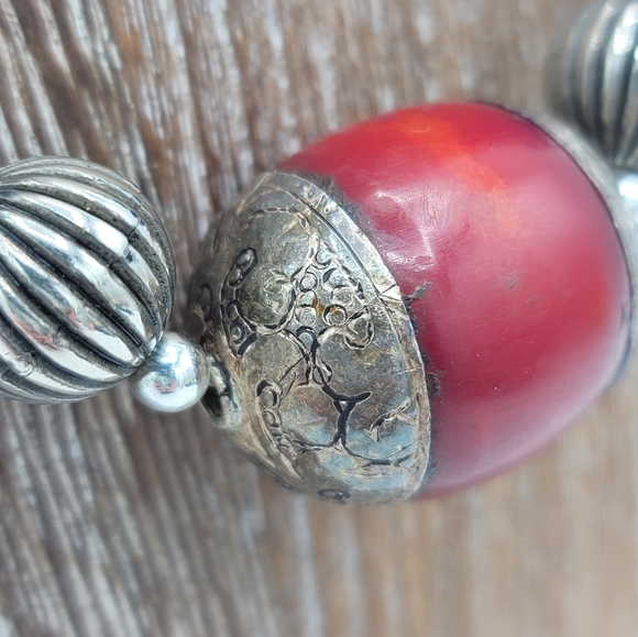 Chunky Beaded Necklace Copal Amber Turquoise Jasper Coral Mixed Metals Vintage - Picture 12 of 15